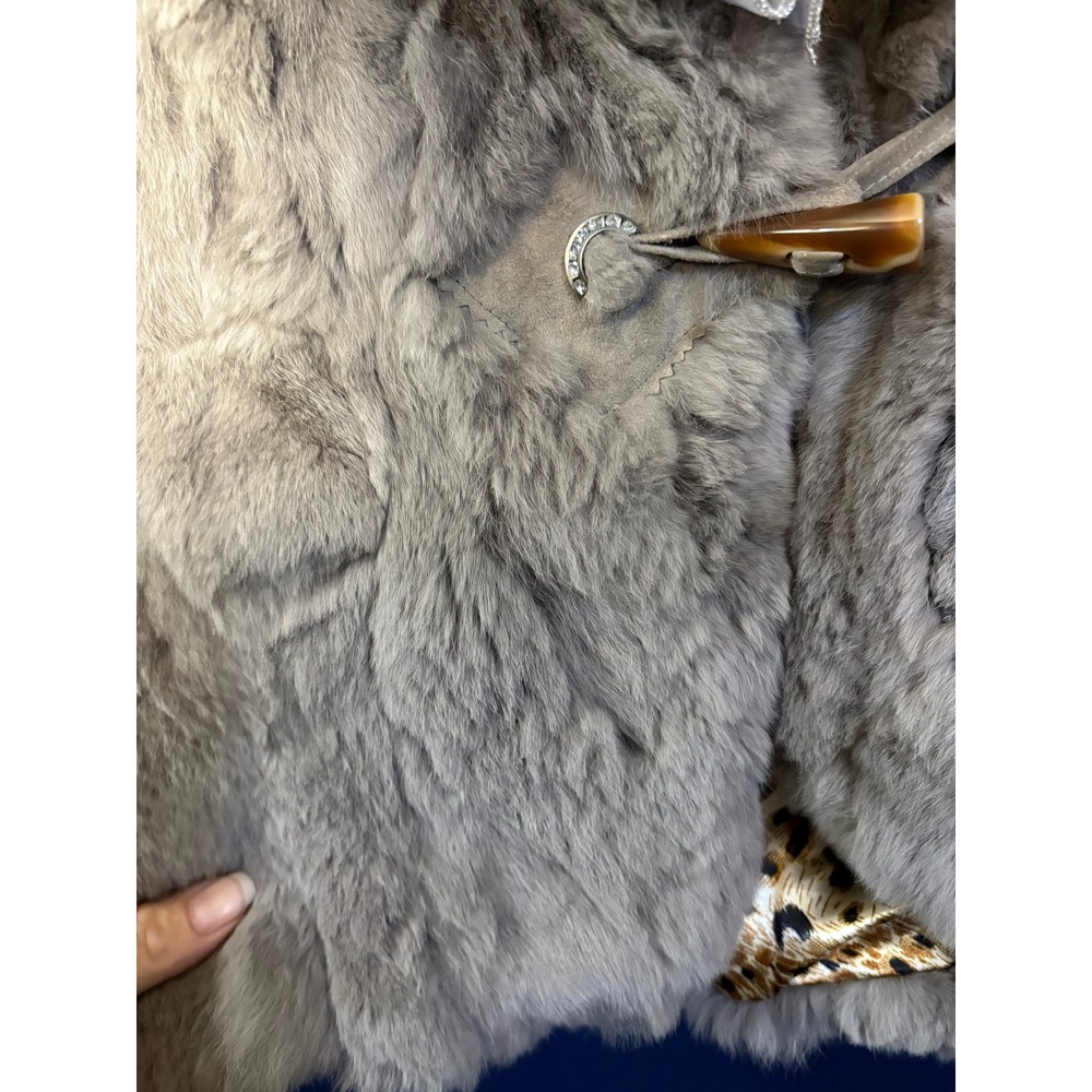 Patrizia Luca Milano Grey Rabbit and Fox Fur Vest Leopard Lining Small - Picture 4 of 8